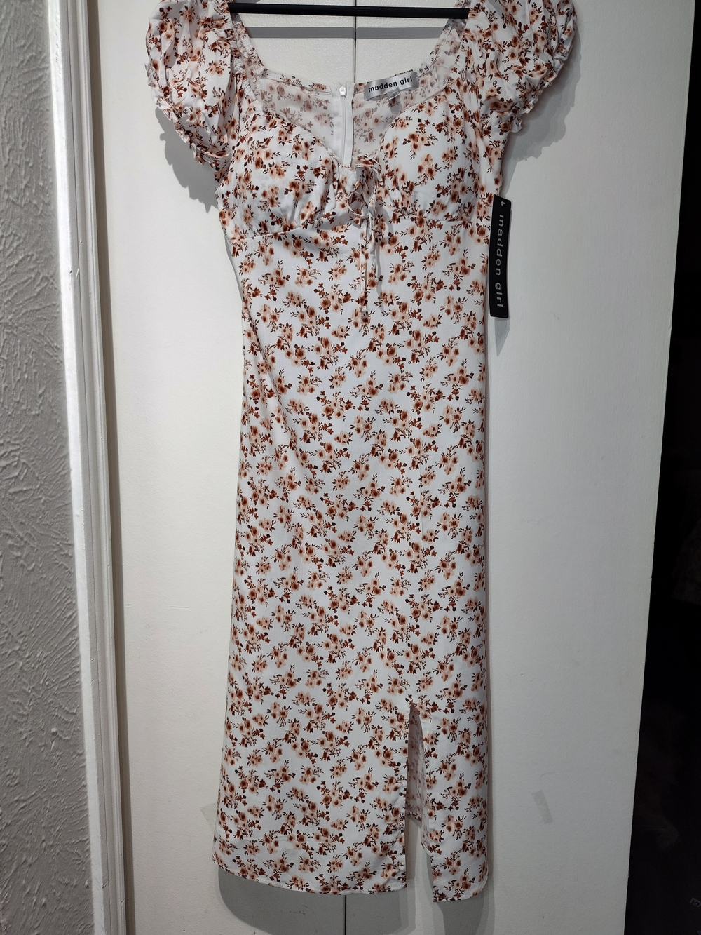 Madden Girl Cream Midi Dress with Brown Floral Print